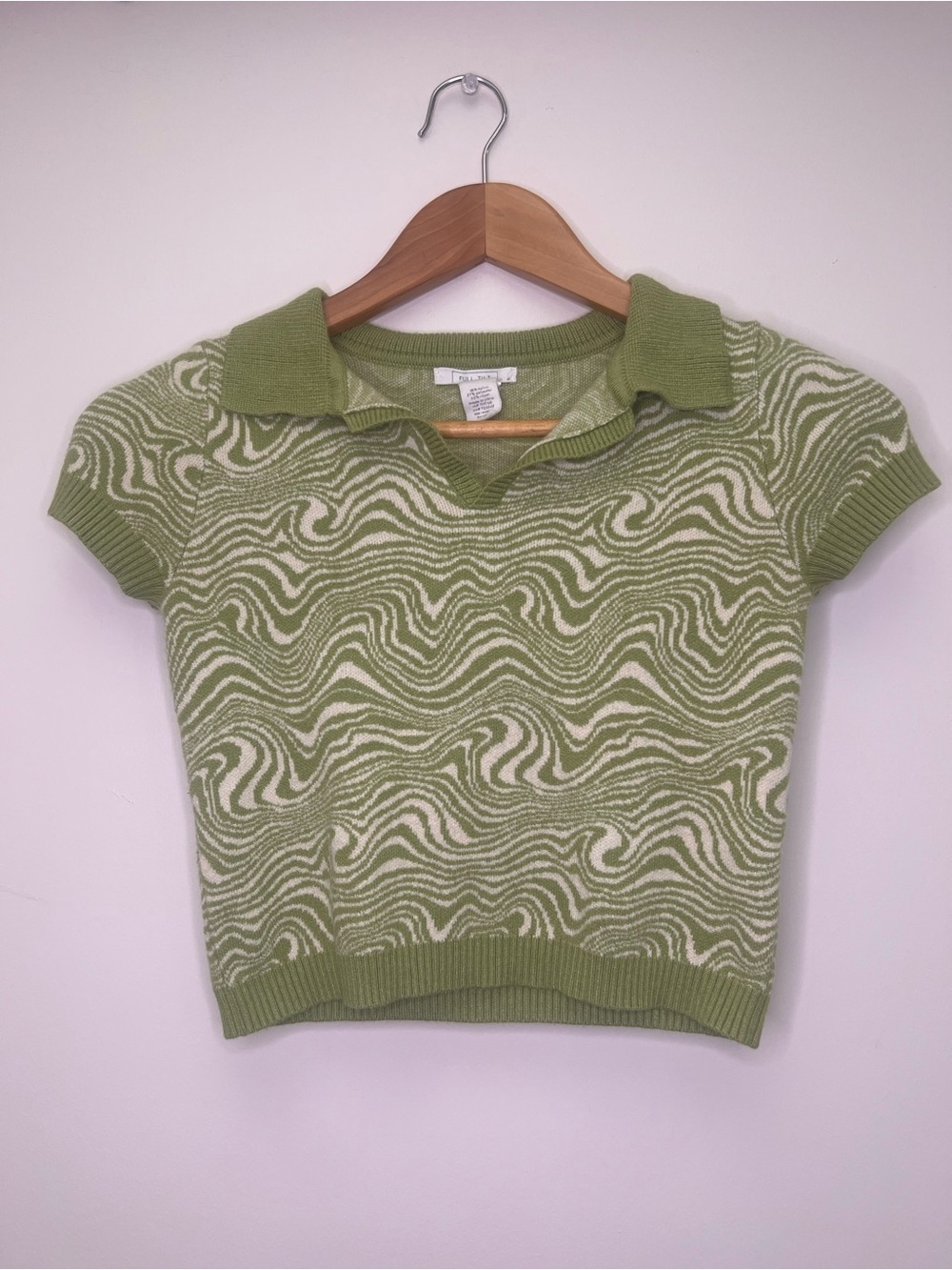 Full Tilt Green Swirl Knit Polo Top Y2K Crop Short Sleeve Retro Size M